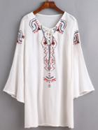 Shein White Lace Up Embroidered Tunic Dress