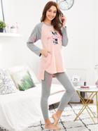 Shein Dog Print Dip Hem Tee & Pants Pj Set