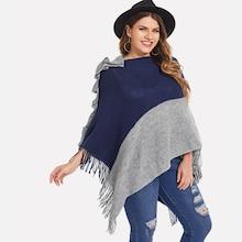 Shein Plus Color Block Fringe Capes