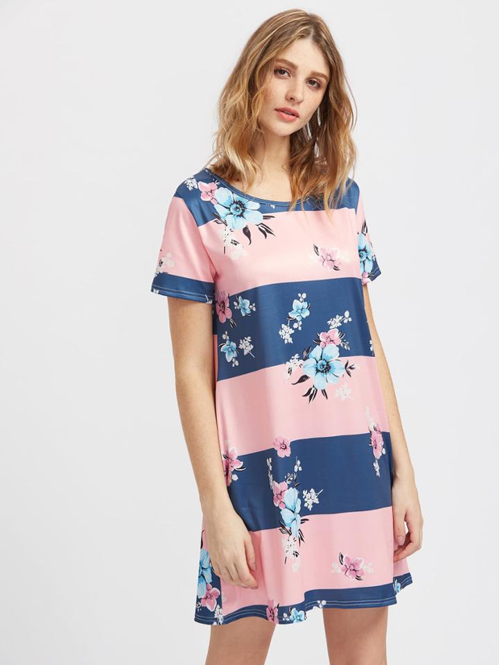 Shein Wide Striped Floral Print Dress