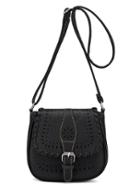 Shein Laser-cut Buckle Strap Saddle Bag - Black