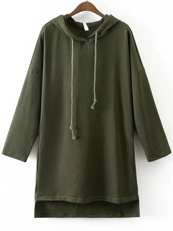 Shein Army Green Hooded Oversized High Low Sweatshirt