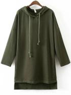 Shein Army Green Hooded Oversized High Low Sweatshirt