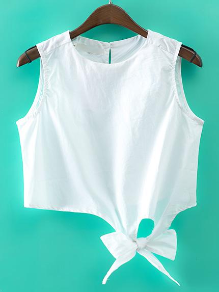 Shein White Key-hole Bow Tie Crop Top