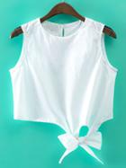 Shein White Key-hole Bow Tie Crop Top