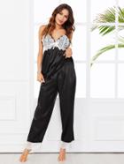 Shein Contrast Lace Cami Top & Pants Pj Set