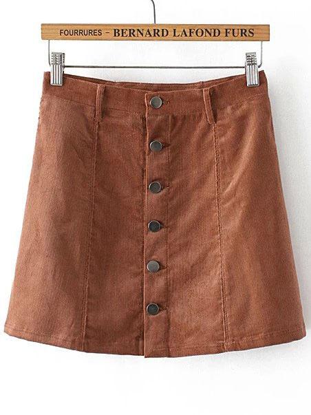 Shein Camel Single Breasted Corduroy Skirt