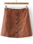 Shein Camel Single Breasted Corduroy Skirt