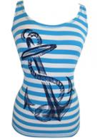 Rosewe Anchor Print Round Neck Striped Tank Top