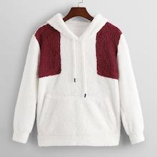 Shein Contrast Panel Drawstring Detail Hooded Teddy Sweatshirt