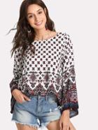 Shein Boat Neck Bell Sleeve Geo Print Tee