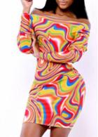 Rosewe Fabulous Boat Neck Print Design Long Sleeve Dress