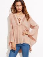 Shein Bell Sleeve Criss Cross Dip Hem Hollow Blouse