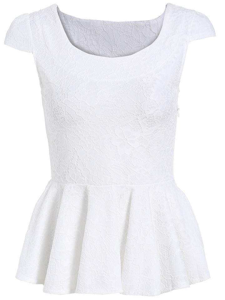 Shein White Cap Sleeve Peplum Lace Shirt