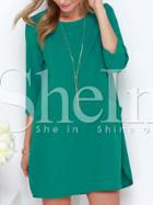 Shein Green Teal Round Neck Pockets Dress