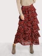 Shein Leaf Print Tiered Skirt