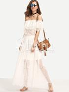 Shein Beige Off The Shoulder Ruffle Lace Maxi Dress