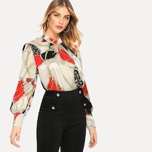 Shein Chain Print Stand Neck Blouse