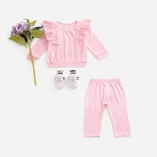Shein Toddler Girls Ruffle Sleeve Top With Pants