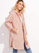 Shein Pink Raglan Sleeve Slit Side Curved Hem Hooded Coat