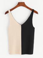 Shein Contrast Double V Neck Knit Tank Top