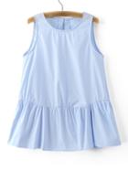 Shein Light Blue Sleeveless Key-hole Ruffle Hem Blouse