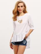 Shein Elbow Sleeve High Low Ruffle Blouse