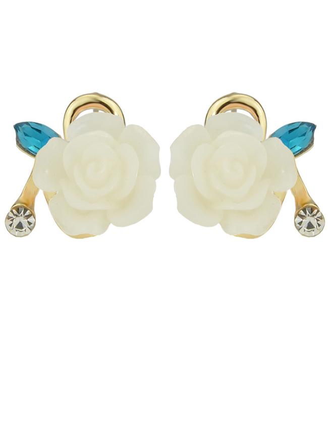 Shein Beige Small Resin Rose Flower Earrings