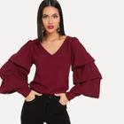Shein Layered Sleeve V-neck Solid Tee