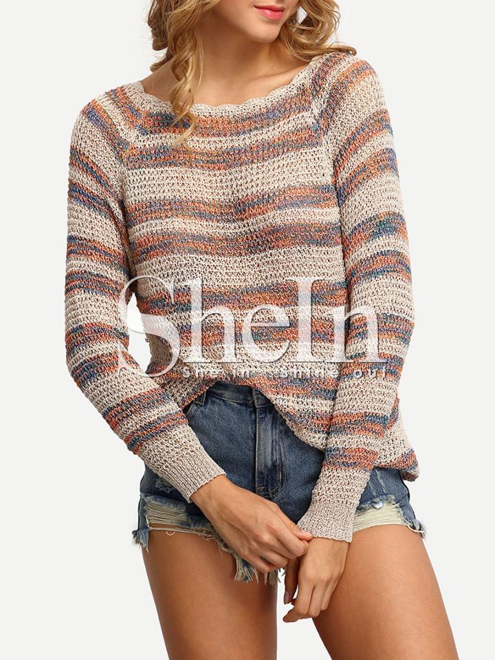 Shein Multicolor Striped Long Sleeve Sweater