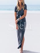 Shein Blue Beachy Short Sleeve Split Maxi Dress