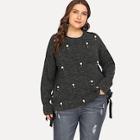 Shein Plus Pearl Beading Lace Up Side Jumper
