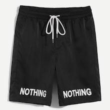 Shein Men Elastic Waist Drawstring Letter Shorts