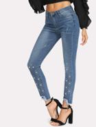 Shein Rhinestone Detail Step Hem Jeans