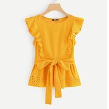 Shein Ruffle Detail Belted Pepulm Tee