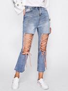 Shein Cut Out Front Lace Up Jeans