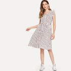 Shein Frill Sleeve Knot Back Striped Dress