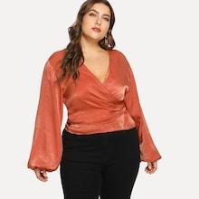 Shein Plus Surplice Wrap Neck Knot Solid Blouse