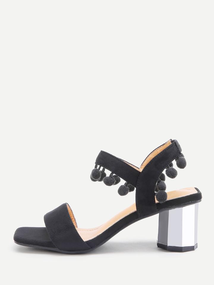 Shein Pom Pom Design Chunky Heeled Sandals