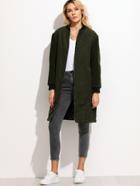 Shein Olive Green Fleece Sleeve Suede Bomber Coat