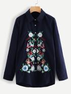 Shein Botanical Embroidered Front Shirt