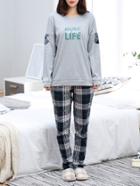 Shein Drop Shoulder Marled Pullover & Madras Pants Pj Set