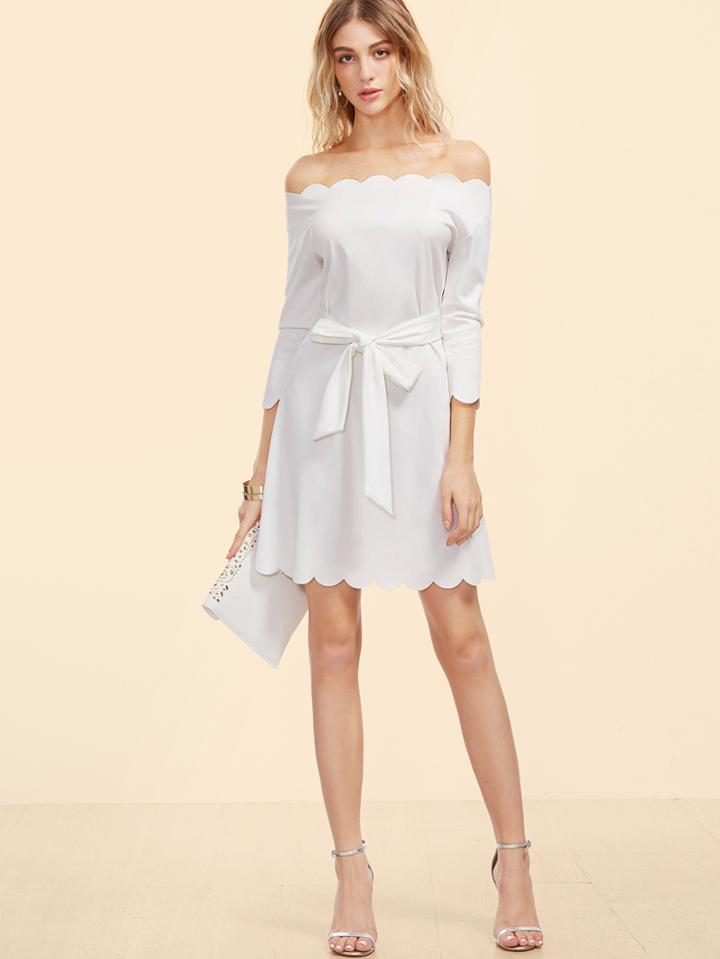 Shein Scalloped Bardot Self Tie Dress