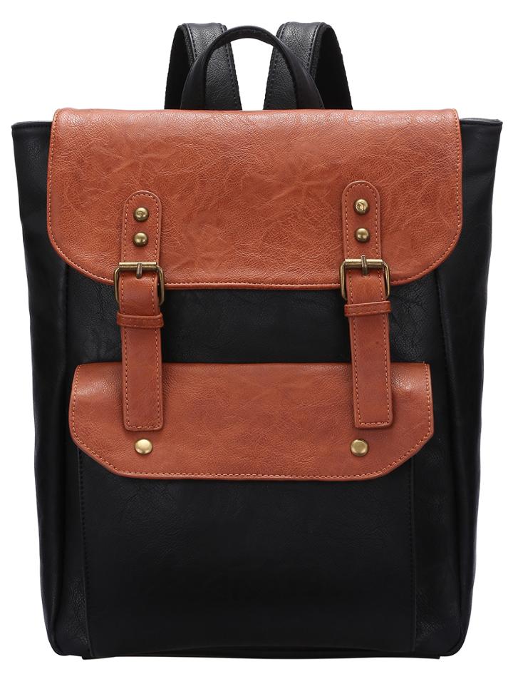 Shein Color Block Magnetic Pu Backpacks