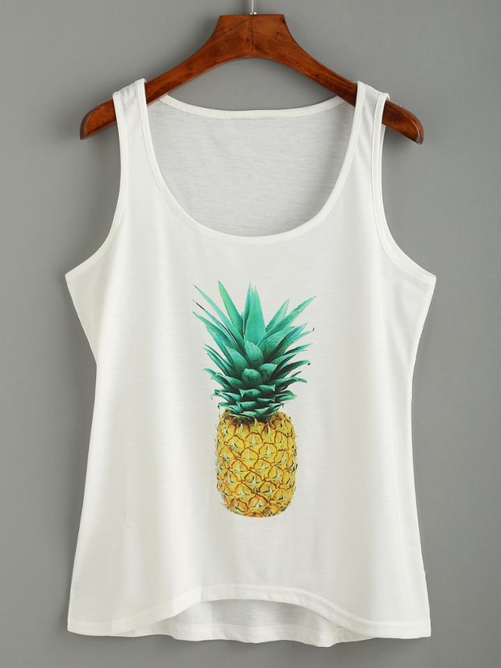 Shein White Pineapple Print Tank Top