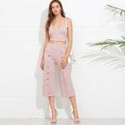 Shein Crop Cami Top And Snap Button Front Pants Set