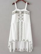 Shein White Embroidery Spaghetti Strap High Low Dress