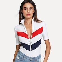 Shein Zip Up Fitted Chevron Tee