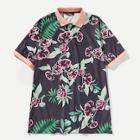 Shein Men Button Front Flower Print Collar Neck Tee