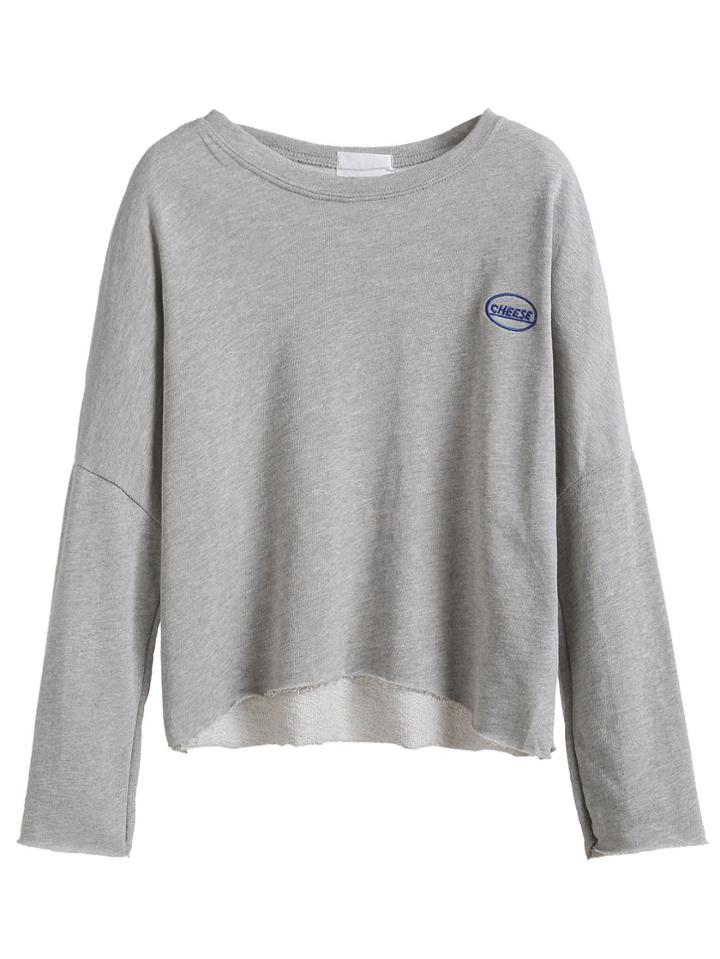 Shein Grey Letter Embroidered Drop Shoulder T-shirt